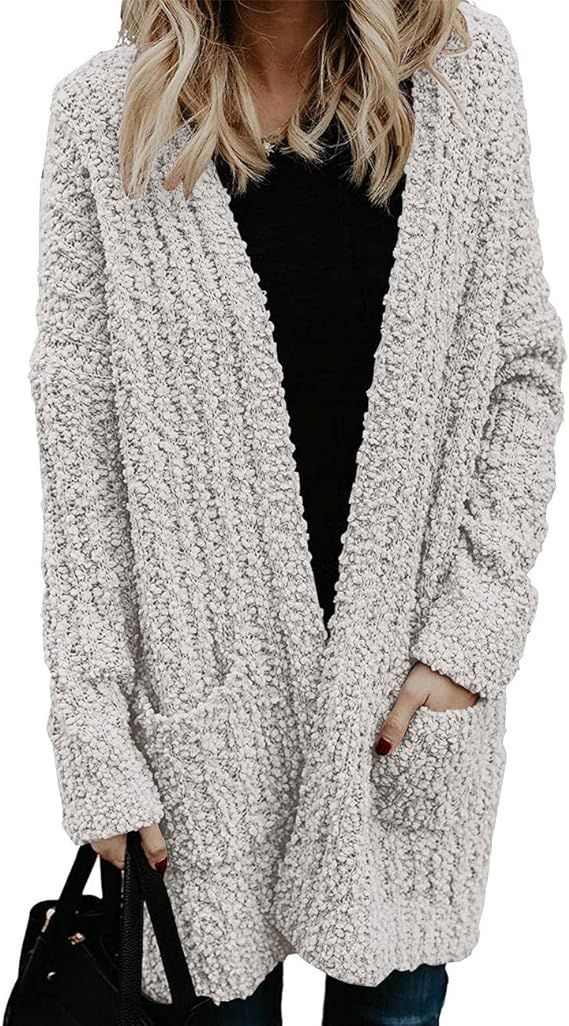 MEROKEETY Women's Fuzzy Popcorn Batwing Sleeve Cardigan Knit Oversized Sherpa Sweater Pockets Coa... | Amazon (US)