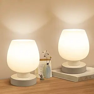 Touch Bedside Table Lamp Set of 2 - Small Modern Table Lamp for Bedroom Living Room Nightstand, 3... | Amazon (US)
