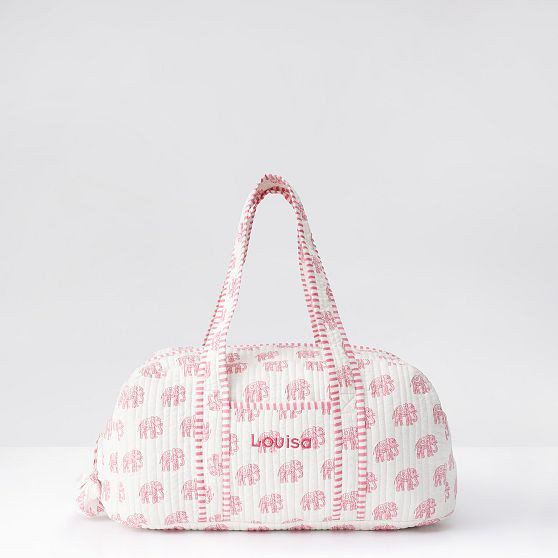 Block Print Duffle Bag, Pink Elephant | Mark and Graham