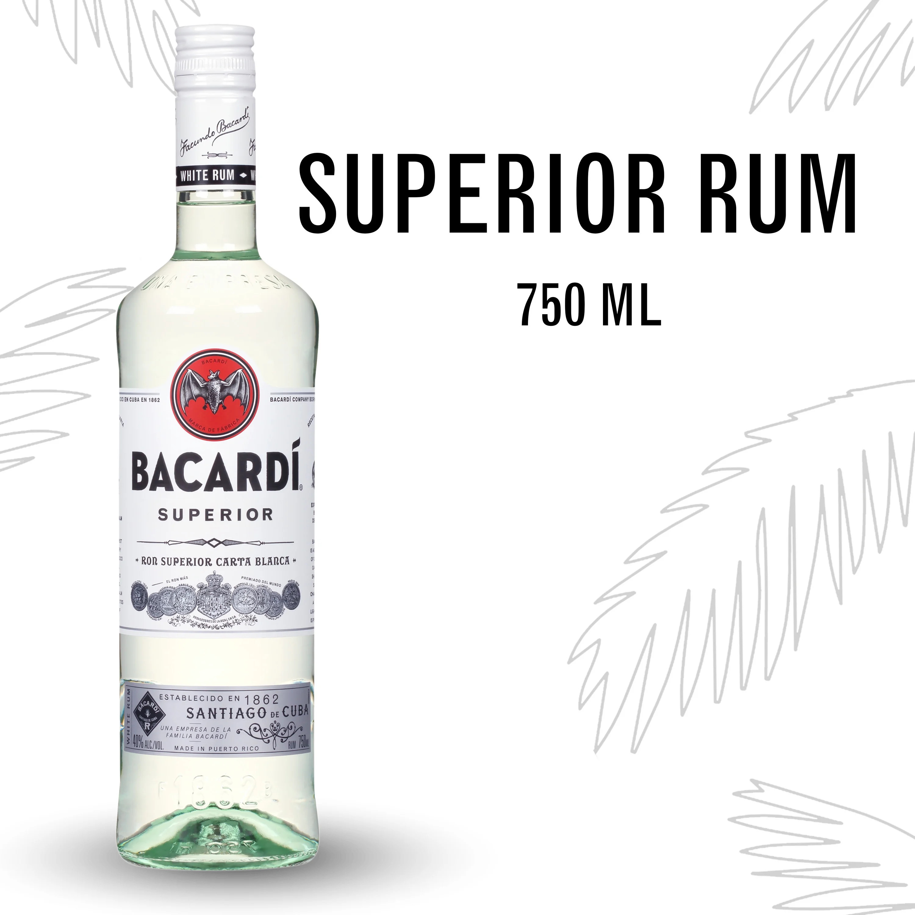 Bacardi Superior White Rum, Gluten Free, 750 ml Bottle, ABV 40% | Walmart (US)