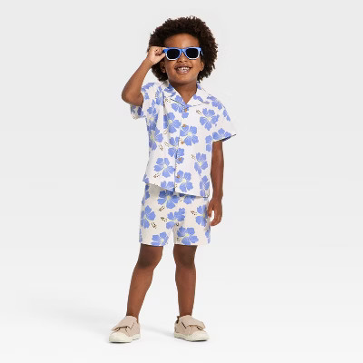 Grayson Mini Toddler Boys' Floral Button-Down Shirt and Pull-On Shorts Set - Blue 18M | Target
