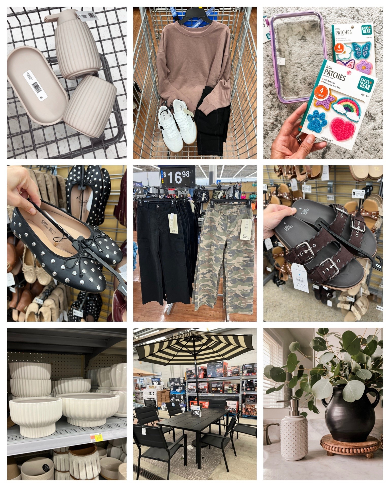 The best Walmart finds! Ribbed bath accessories that look like CB2 but under $5 each, oversized sweatshirt restocked for $8, sticker patches and clear pencil cases for back to school, studded flats for fall, cargo pants back in stock in new prints (I wore the black ones allll the time last fall/winter! Tall girl friendly). The best planters ever, look high end, patio set $100 off, my fav soap dispenser and vase giving pottery barn vibes for less. #walmartfinds 

#LTKStyleTip #LTKFindsUnder100 #LTKFindsUnder50