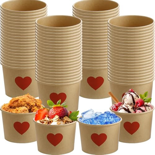 Hsei 60 Pcs 16oz Valentine's Day Disposable Soup Bowls Heart Ice Cream Cups Snack Paper Bowls Dessert Sundae Yogurt Cups Hot Cold Drink for Holiday Party Supplies | Amazon (US)