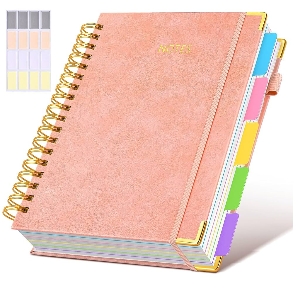 Hardcover Spiral Notebook Journal with Removable Dividers Tabs, 300 Pages Leather 5 Subject Noteb... | Amazon (US)