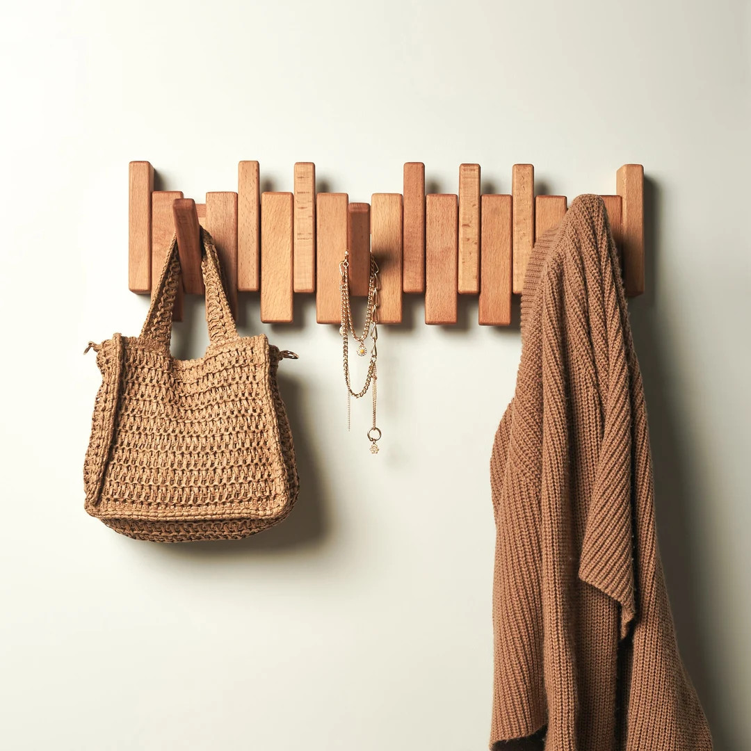 Solid Wood Piano Coat Rack, Wall Mounted Handmade Coat Hat Hanger Backpack Holder, Flip Down Pian... | Etsy (US)