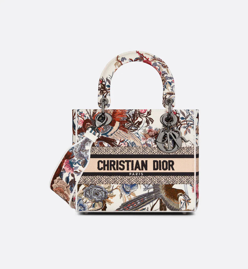 Medium Lady D-Lite Bag Ecru Multicolor Dior Jardin d'Hiver Embroidery | DIOR | Dior Couture