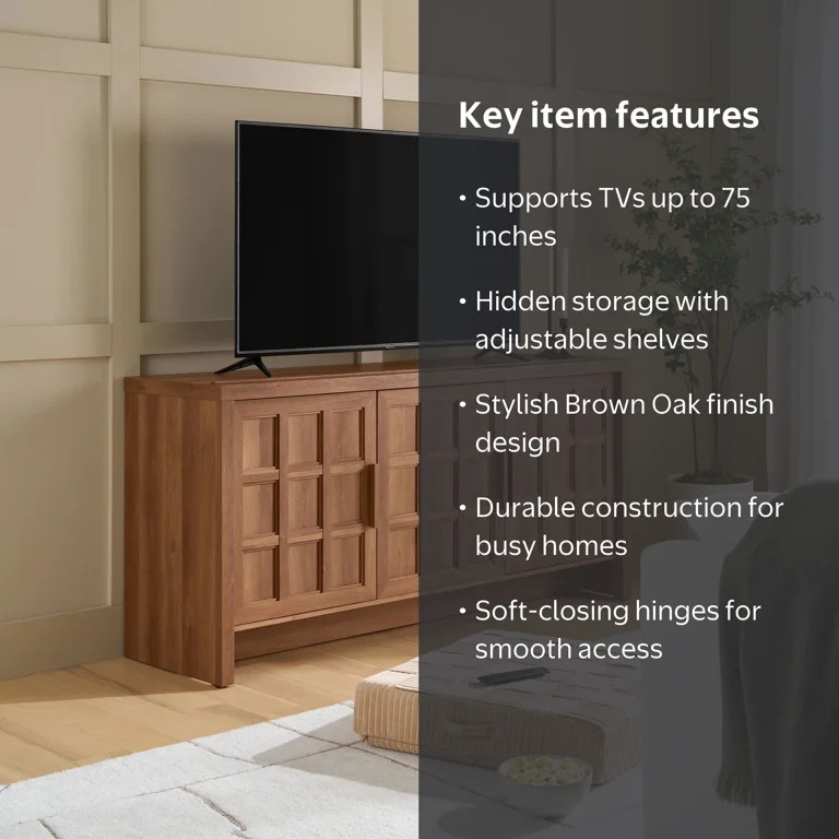 Better Homes & Gardens Mason TV Stand for TVs up to 75", Brown Oak Finish | Walmart (US)