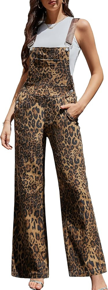 Leopard Print Overalls for Women Loose Fit Bib Coveralls Fashion Animal Jumpsuits Straight Leg Pa... | Amazon (US)