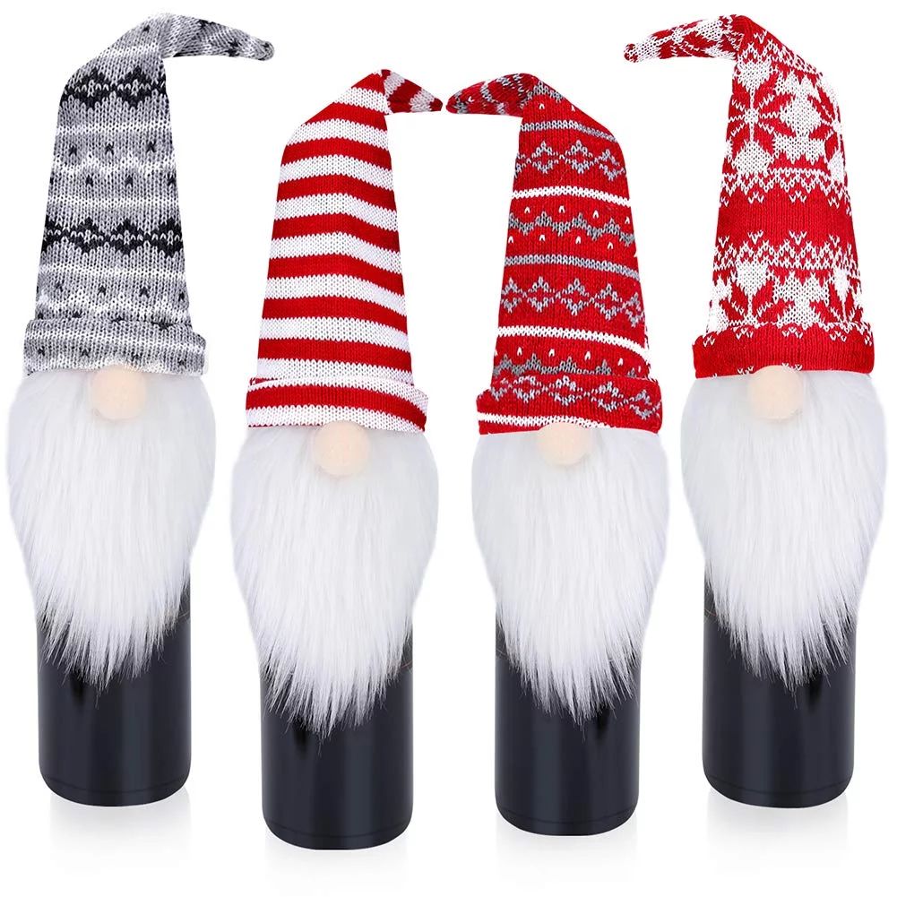Gnome Wine Bottle Covers, 4 Pack Handmade Tomte Swedish Gnome Wine Bottle Toppers Decorative Sant... | Walmart (US)