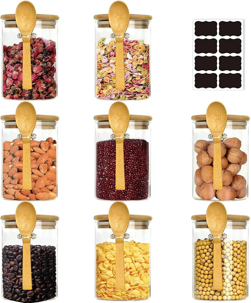 8Pack Glass Jar with Bamboo Lids,Glass Jars,Glass Food Storage Jars Containers,Kitchen Canisters ... | Amazon (US)