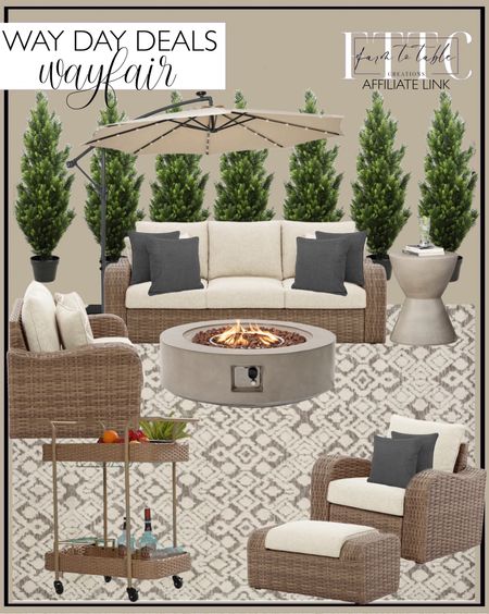 Wayfair Way Day Deals. Follow @farmtotablecreations on Instagram for more inspiration.

Pure Series Midland Planter. Topiarr Trees Faux Cedar Tree in Pot (Set of 2). Signature Design by Ashley. Outdoor Wicker sofa & loveseat with Cushions. Patio Chair with Cushions. Isley 10' Lighted Cantilever Umbrella. Loloi Outdoor Rug. Fire table. Northrup Concrete Side Table. Wicker Outdoor Bar Serving Cart With Wheels. Outdoor Furniture. Outdoor Patio. Outdoor Decor. Outdoor Furniture Sale. 

#LTKHome #LTKFindsUnder50 #LTKxWayDay