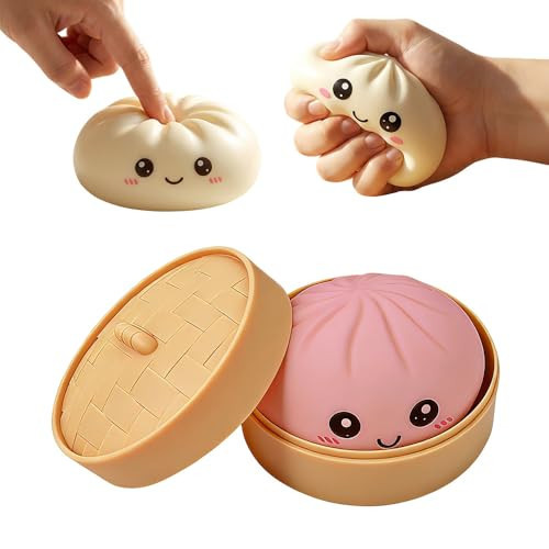 Dumpling Squishies Stress Ball, 2026 Upgraded Dumplings Stress Balls Fidget Sensory Balls, Squeeze Dough Ball Stress Relief Hand with Food Steamer, Relaxation Gift (Purple) | Amazon (US)
