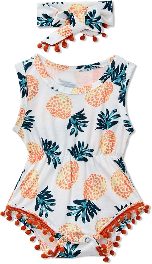 BFUSTYLE Newborn Toddler Baby Girl Floral Bodysuit Romper Summer Casual Outfit + Headband | Amazon (US)