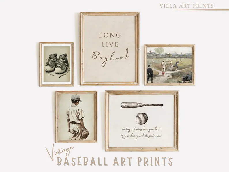 Baseball Print Vintage Boy Room Wall Art Sport Nursery Art Prints Neutral Boy Room Decor Nursery ... | Etsy (US)