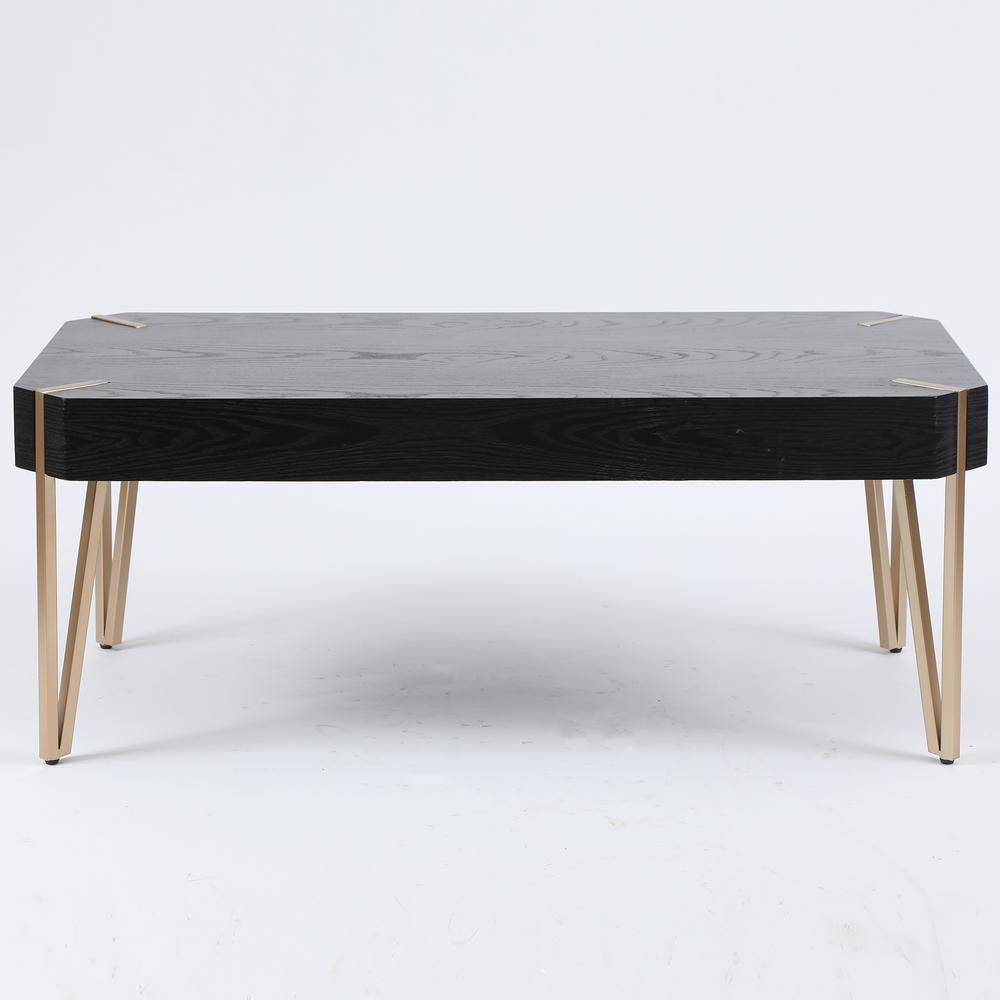 LuxenHome 46 in. Black/Brass Large Rectangle Wood Coffee Table | The Home Depot