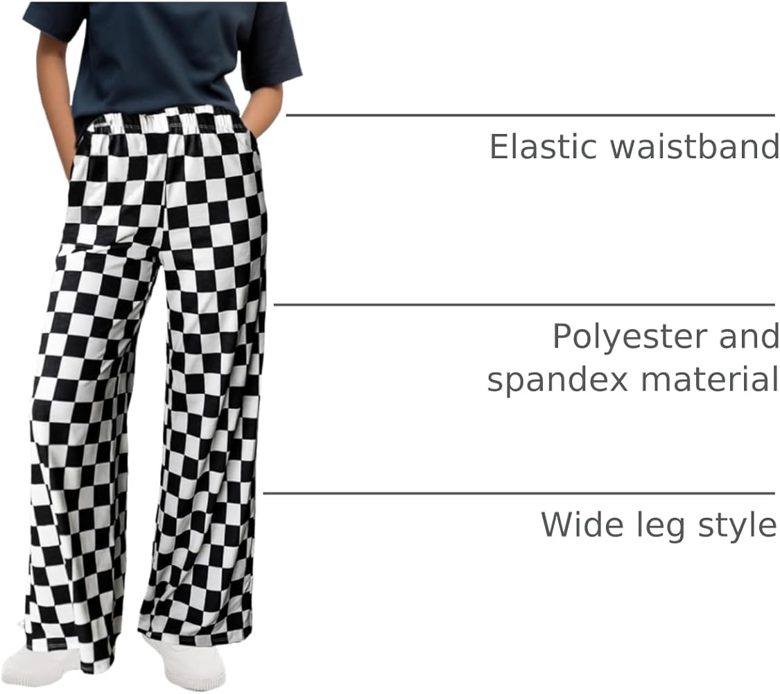 WSPLYSPJY Women's Casual Checkered Pants Elastic Waist Comfy Loose Wide Leg Pants with Pockets,XS... | Amazon (US)