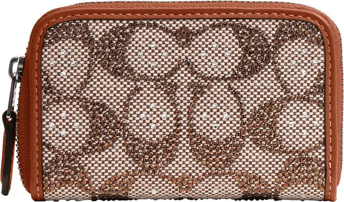 Small Crystal Signature Logo Jacquard Zip Around Card Holder | Nordstrom