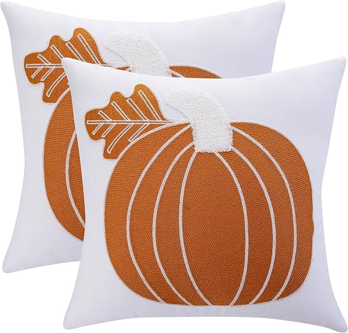 Tosleo Fall Pillow Covers 18X18 inch Set of 2 Orange Pumpkin Embroidered Throw Pillow Cases Hallo... | Amazon (US)