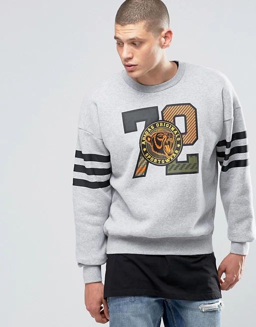 adidas Originals Mad Plaid Crew Sweatshirt In Gray AY9292 | ASOS US