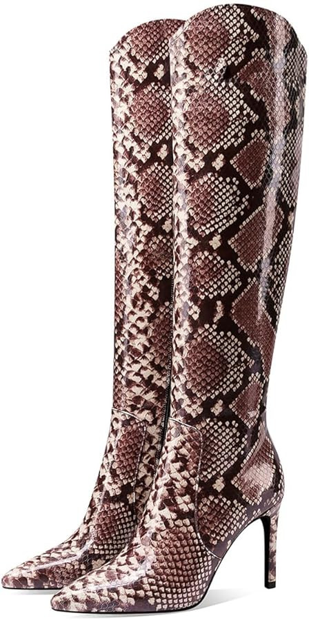 JANSEVEN Snakeskin Knee High Boots for Women Snake Skin Tall Boot with Stiletto High Heel Python ... | Amazon (US)