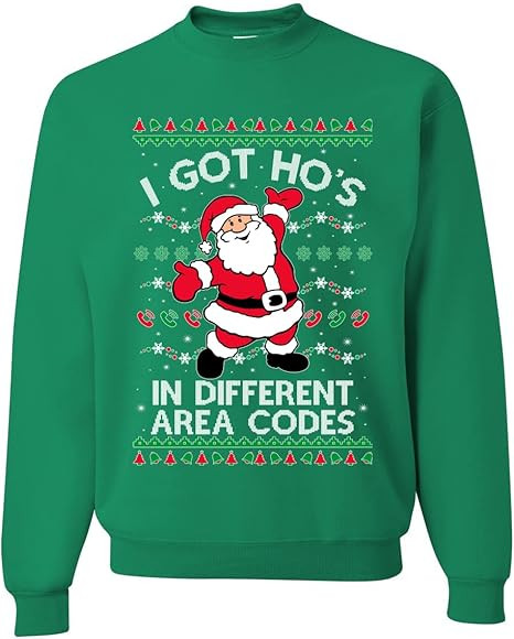 Wild Bobby I Got Ho's in Different Area Codes Funny Santa Xmas Ugly Christmas Sweater Unisex Crew... | Amazon (US)