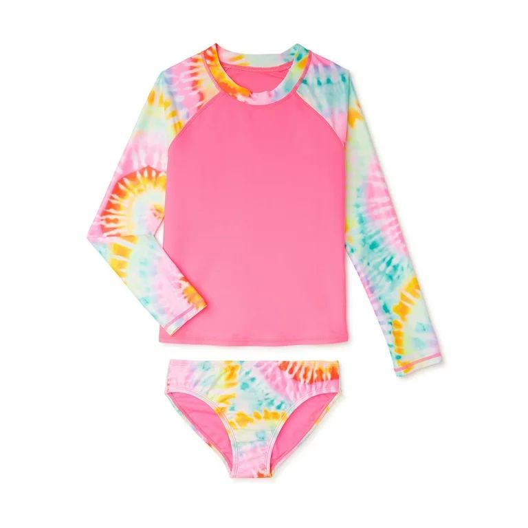 Wonder Nation Girls Tie Dye Long Sleeve Rashguard Swim Set with UPF 50+ Sun Protection, 2 Piece, ... | Walmart (US)