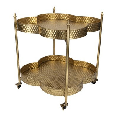 Storied Home Clover Shaped 2-Tier Hammered Metal Bar Cart with Wheels Gold: Elegant Serving Trolley, Iron Frame | Target