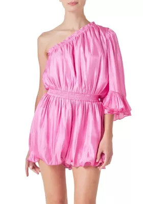 Endless Rose Women's One Shoulder Shiny Romper, Pink, Small | Belk