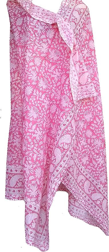 Pure Cotton Hand Block Print Sarong Womens Swimsuit Wrap Cover Up Long (73" x 44") | Amazon (US)