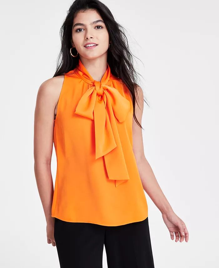 Bar III Women's Sleeveless Tie-Neck Blouse, Created for Macy's - Macy's | Macy's