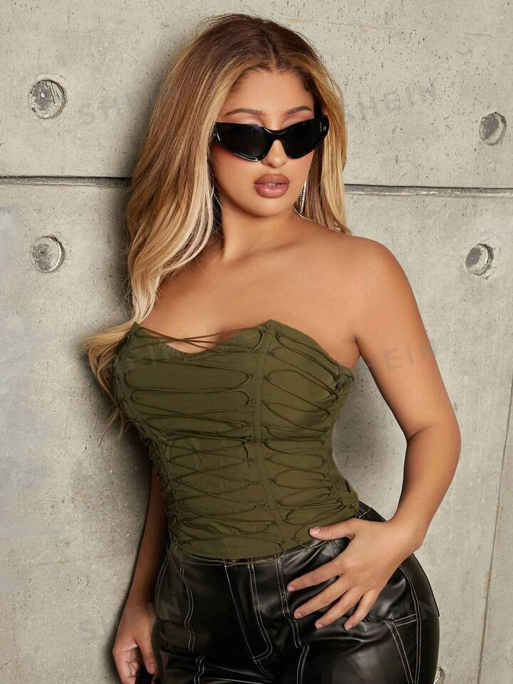 SHEIN SXY Ladies' Solid Color Bandeau Top With Tie Design | SHEIN