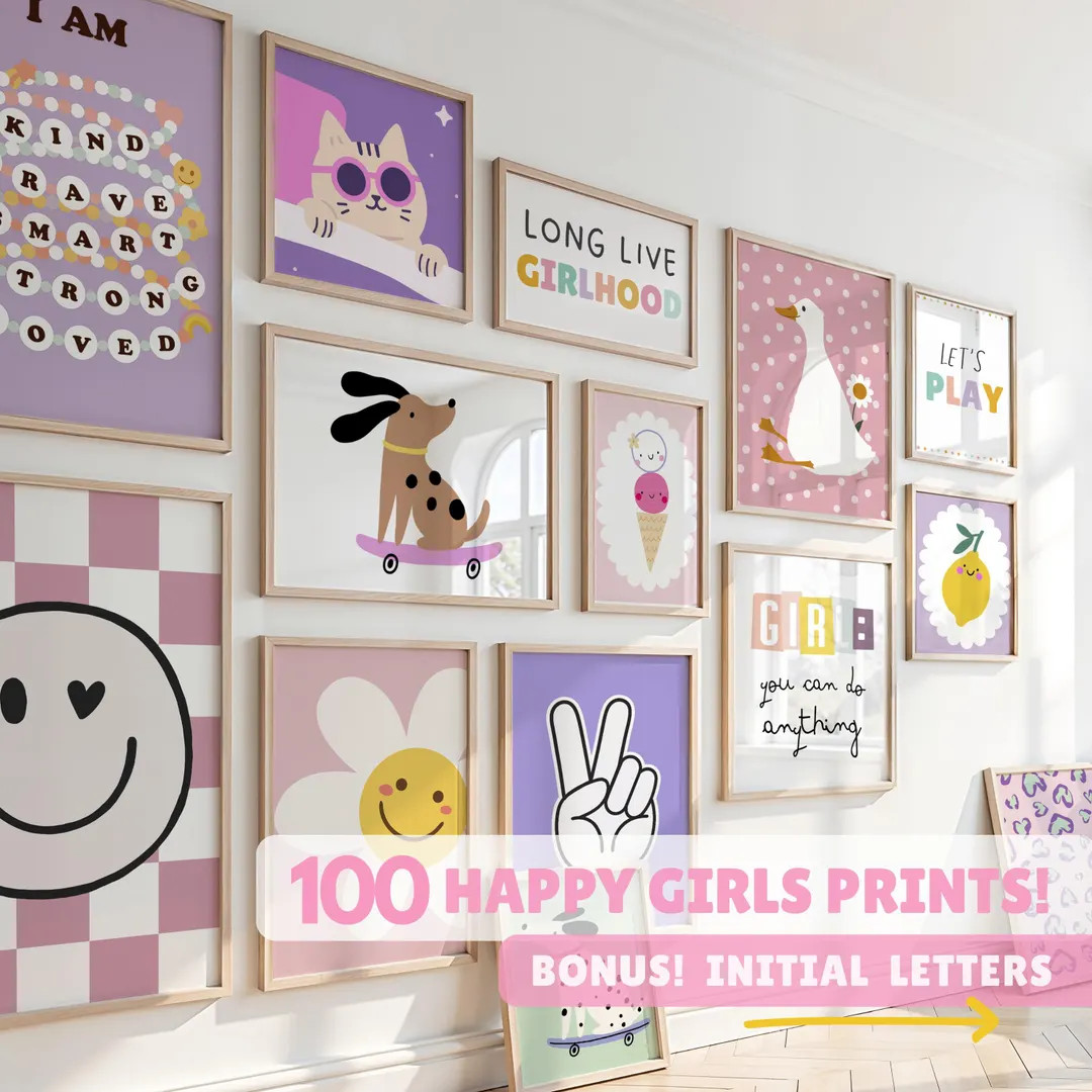 Girls Room Printable Art 100 bundle Set – Modern Nursery Wall Decor – Digital Download | Etsy (US)