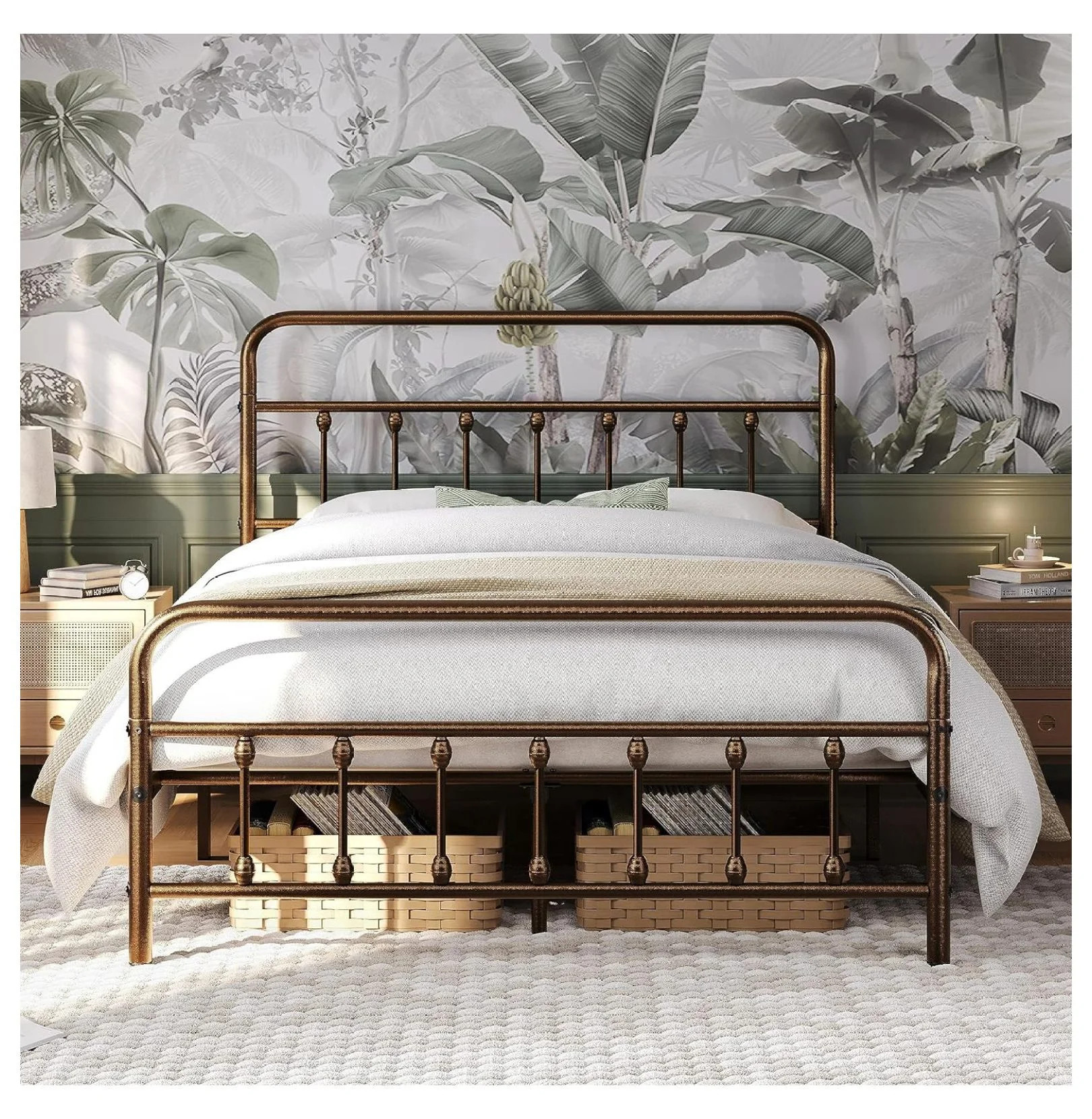 Classic Bronze Iron Platform Bed Frame with Victorian Style Headboard, Queen Size, Under Bed Stor... | Walmart (US)