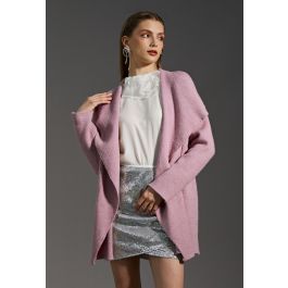 Wide Lapel Loose Knit Cardigan in Dusty Pink | Chicwish