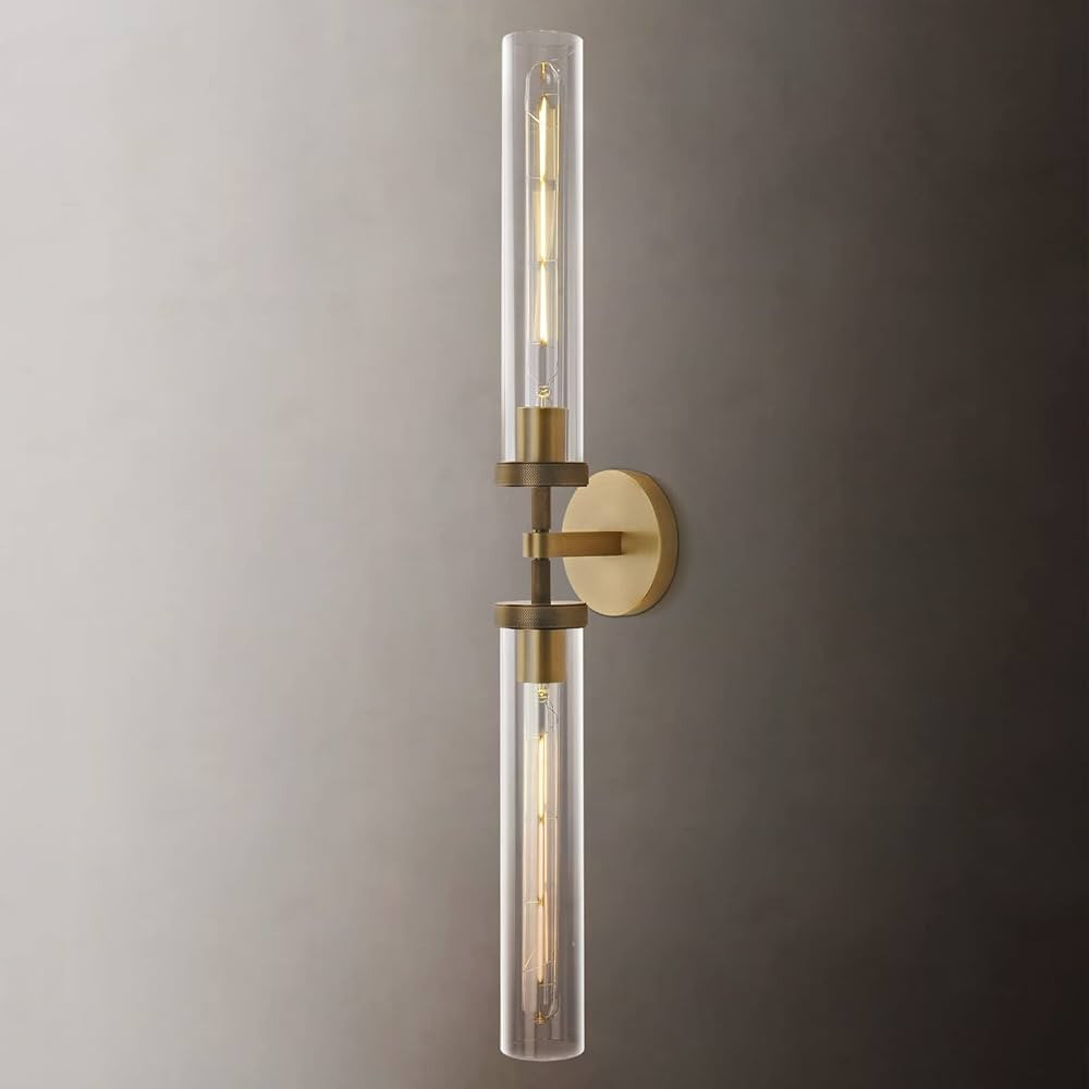 Double Lights Brass Wall Sconces, 30" Knurled Grand Linear Sconce Staircase Gold Sconces Wall Lig... | Amazon (US)