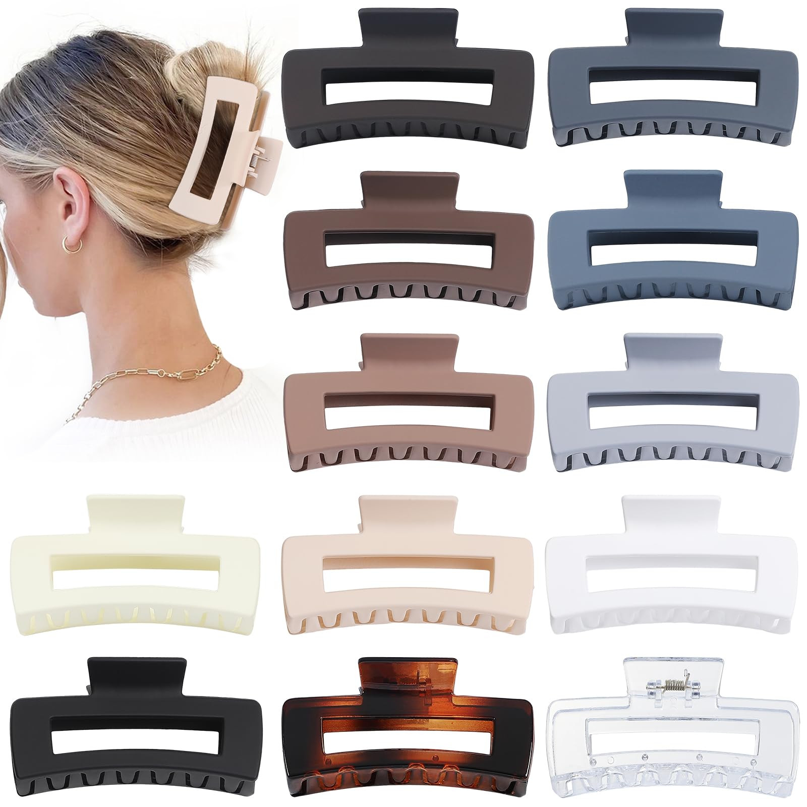Large Square Jumbo Hair Clips - 4.1 Inch Big Jaw Clips for Thick Hair, 12 Pcs Bulk Accessories fo... | Amazon (US)