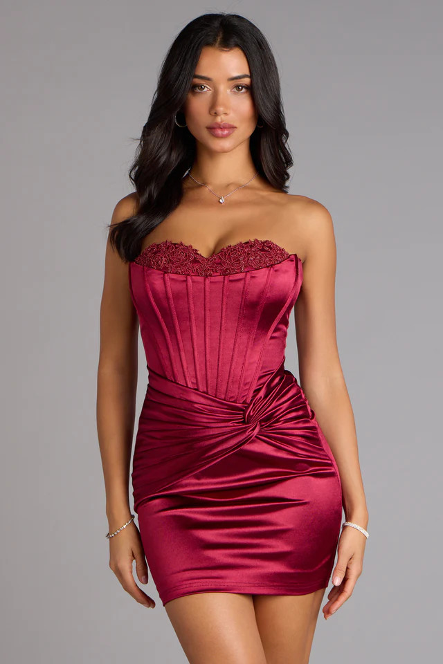 Alexia Satin Lace Bustier Mini Dress | Windsor Stores