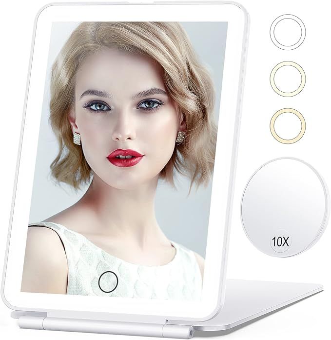 Travel Makeup Mirror with 10X Magnifying Mirror, Vanity Mirror with 80LEDs, 3 Color Lighting, Rec... | Amazon (US)