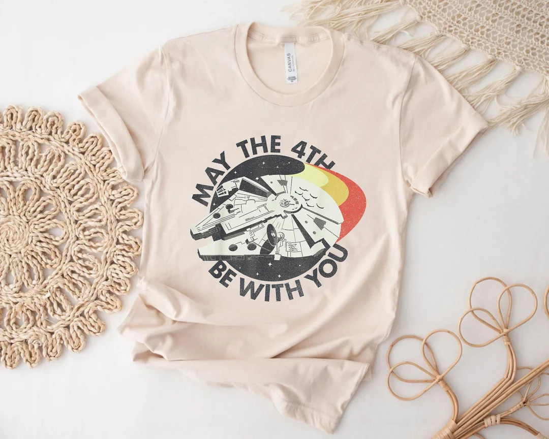 Retro May the Fourth Be With You Shirt, Millennium Falcon Shirt, Disney Star Wars Shirt, Star War... | Etsy (US)