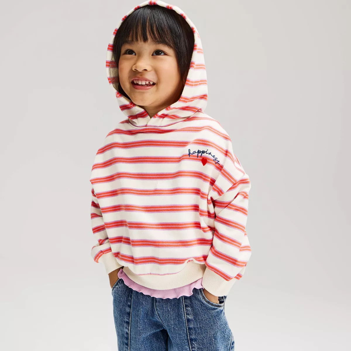 Toddler Girls' Striped Happiness Hooded Sweatshirt - Cat & Jack\u2122 Red/White 12M | Target