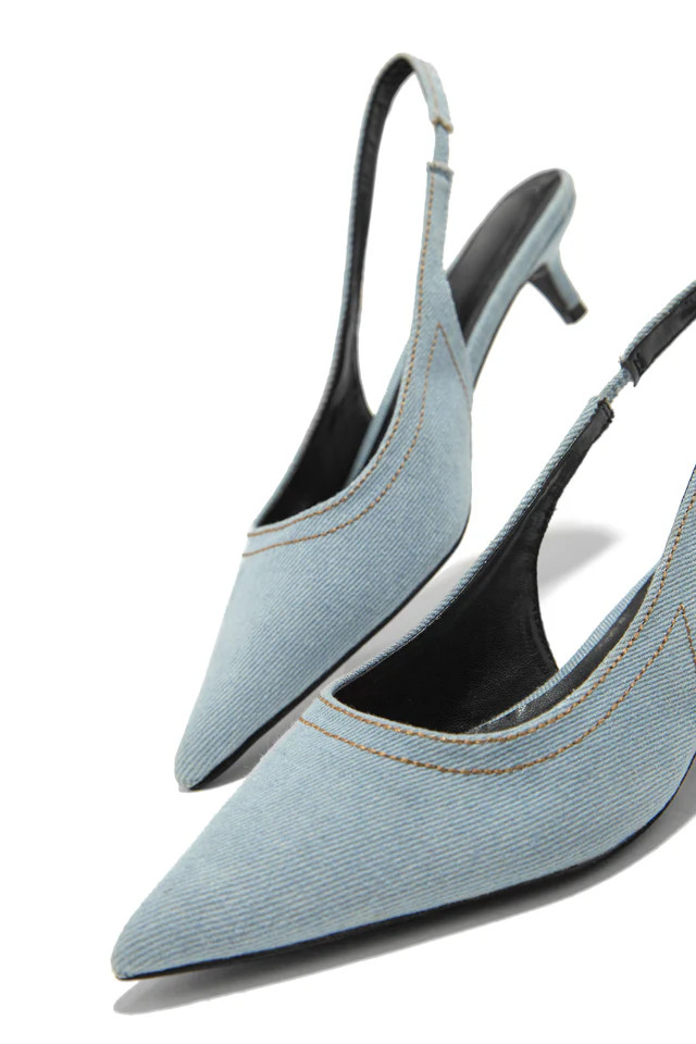 Miss Lola | Charli Light Denim Kitten Heel Pumps | MISS LOLA