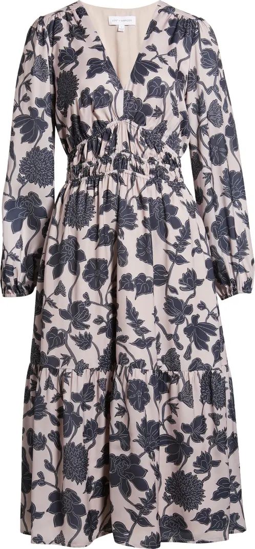 Amina Floral Print Long Sleeve Midi Dress | Nordstrom