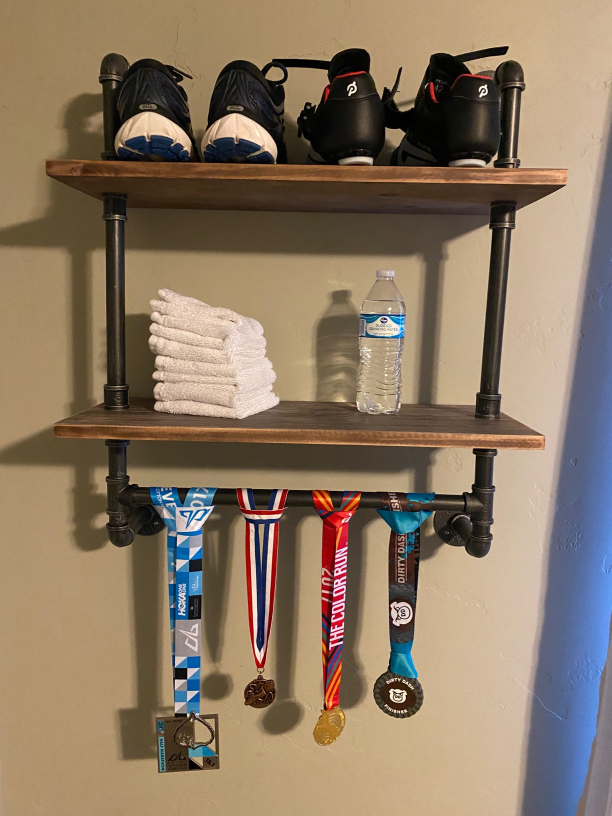 Industrial Pipe Shelf,Rustic Wall Shelf with Towel Bar,24" Towel Racks for Bathroom,2-Layer Pipe ... | Amazon (US)