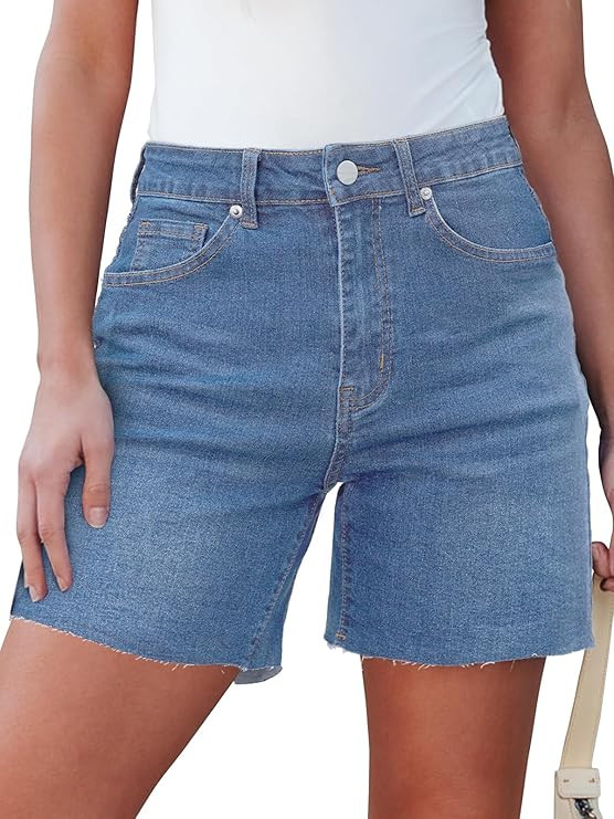 Jean Shorts for Women Casual Mid High-Waisted Stretchy Denim Shorts Raw Hem Summer Hot Jorts 2026 | Amazon (US)