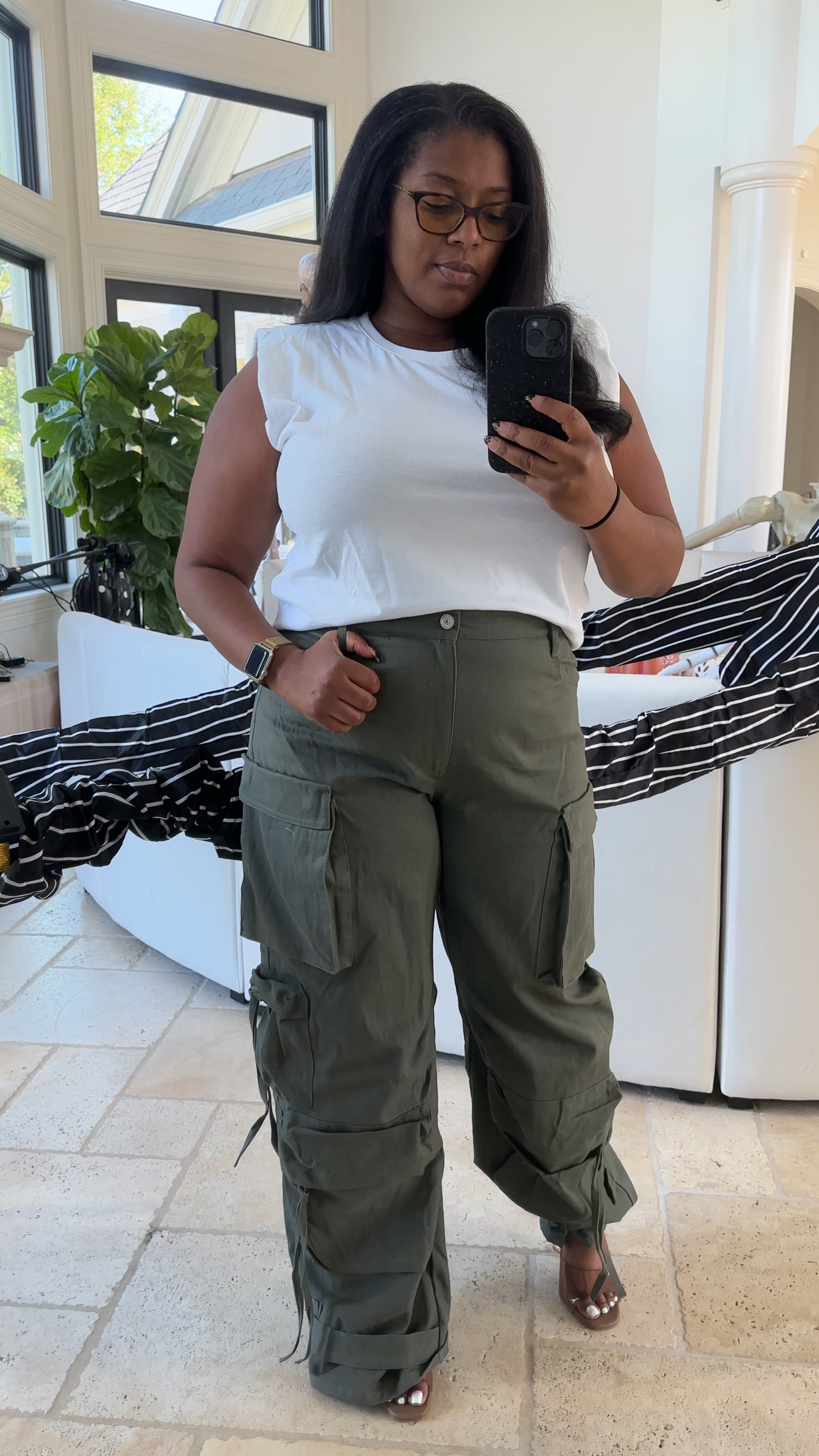 Two way cargo pants, wear them wide legged or cinched at the ankle. 

I’m 5’1” and wearing a size XL for reference. 

#LTKmidsize #LTKplussize #LTKstyletip