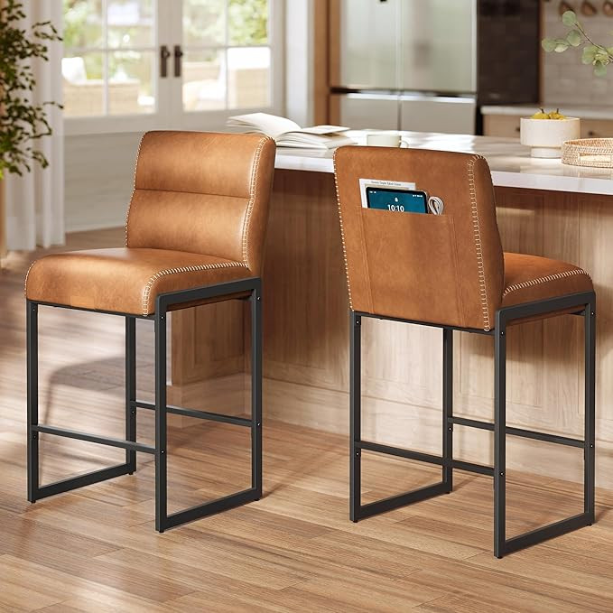 VASAGLE EKHO Collection - Bar Stools Set of 2, Counter Height Stools with Backs, 26.4-Inch Barsto... | Amazon (US)