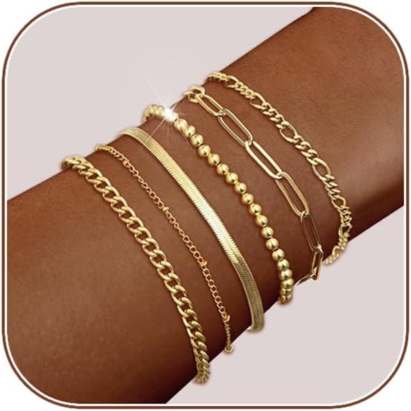 Luxval Gold Bracelets for Women 18K Gold Plated Stack Bracelet Jewelry Beaded/Paperclip/Satellite... | Amazon (US)