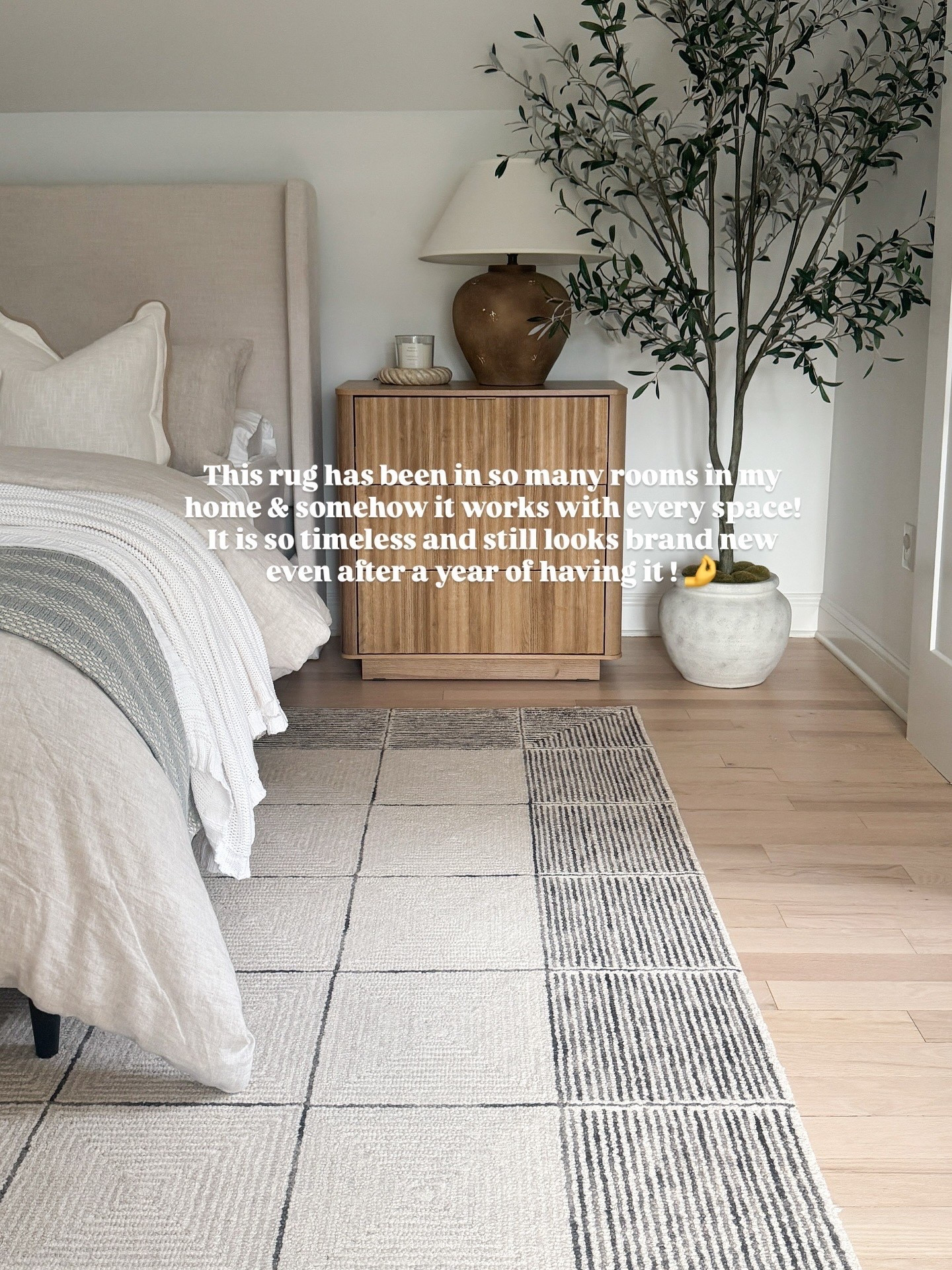 This rug has been in almost every room in our home and still looks brand new after over a year. It’s soft, timeless, and works with any style. Linking it along with our nightstand, bed, and favorite faux tree. 🌿

#NeutralRug #AmazonFinds #BedroomStyling

#LTKStyleTip #LTKHome #LTKSaleAlert