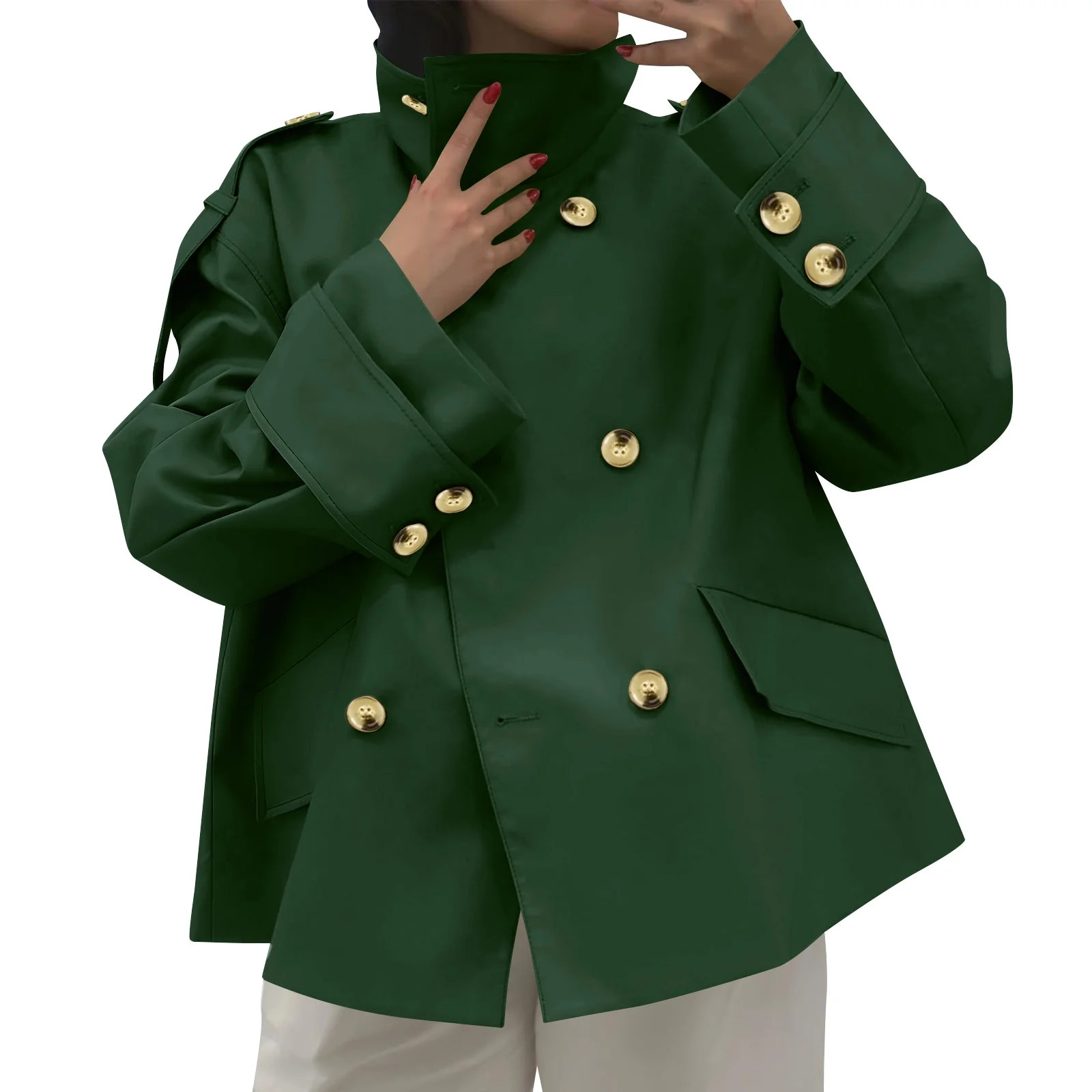 Mifsaly Cropped Trench Coat for Women Oversized Double Breasted Crop Overcoats Long Sleeve Stand ... | Walmart (US)