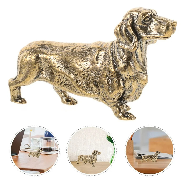 HONMEET Funny Dachshund Statue Brass Dog Decor Miniature Dog Statue Home Ornament Golden | Walmart (US)